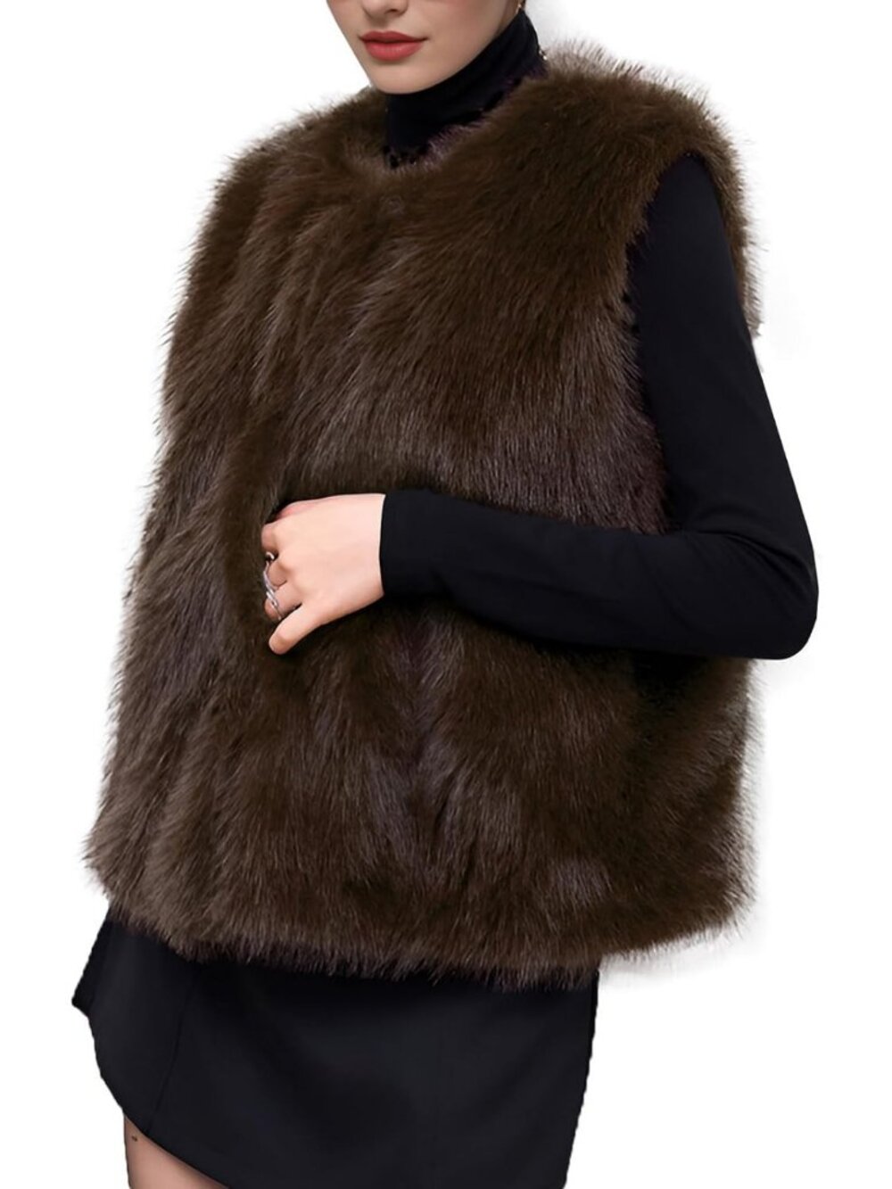 Cozy Women's Faux Fur Vest - Warm Sleeveless Fuzzy Jacket for Winter Fashion